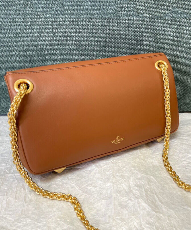 Valentino Stud Sign Nappa Shoulder Bag Coffee