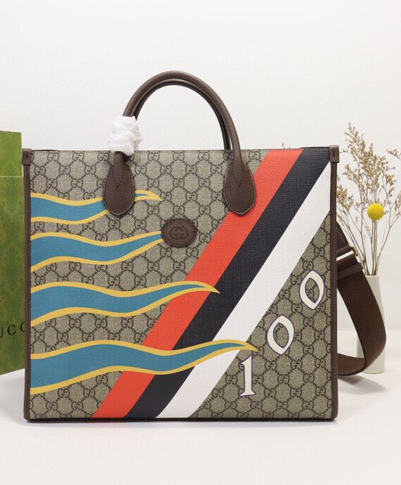 Gucci Medium Tote With Geometric Print 674148 Dark Coffee