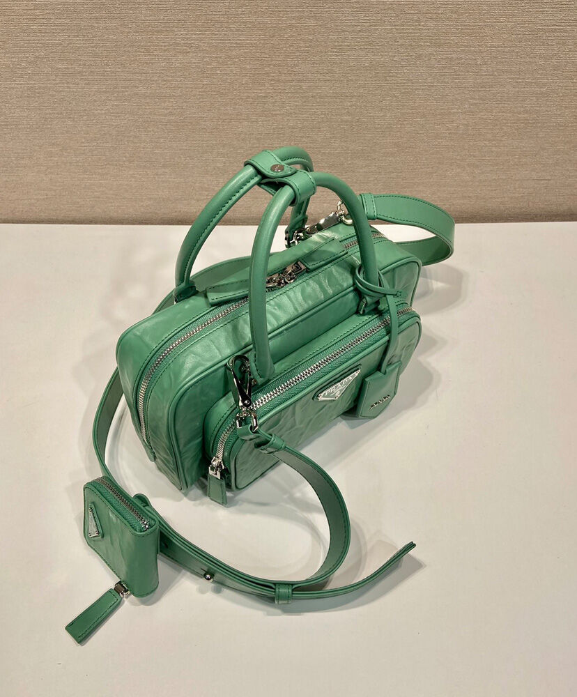 Prada Antique Nappa Leather Multi-pocket Top-handle Bag 1BB099 Green