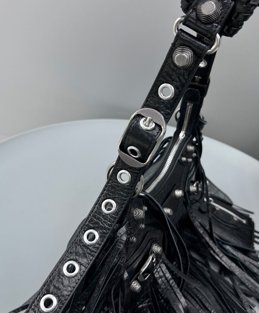 Balenciaga Le Cagole Fringed Shoulder Bag Black