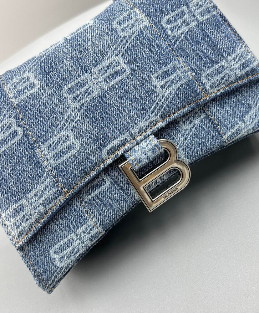 Balenciaga BB Monogram Hourglass XS Denim Tote Blue