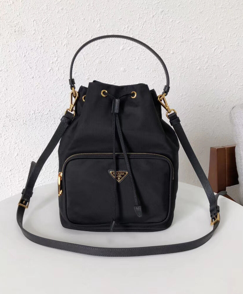 Prada Fabric Shoulder Bag 1BH038 Black