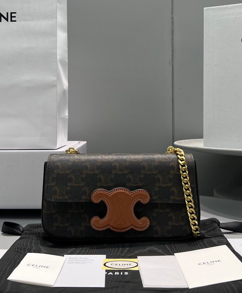 Celine Chain Shoulder Bag Cuir Triomphe 199242 Henna