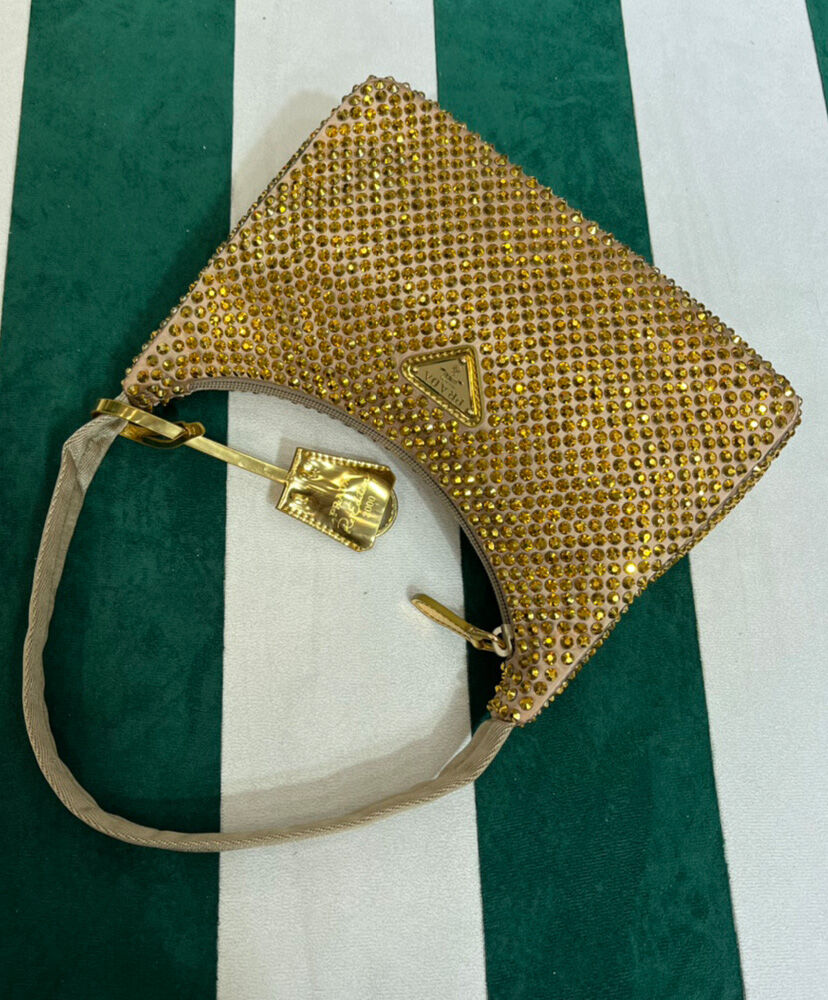 Prada Satin Mini-bag With Crystals 1BC515 Golden