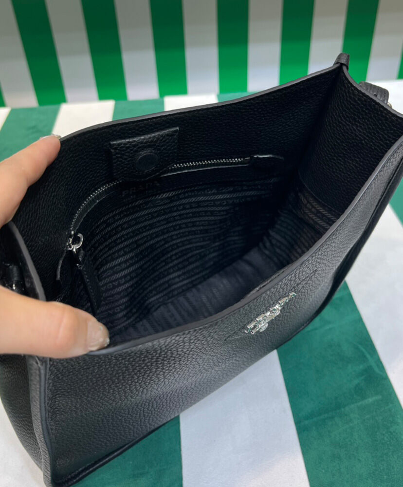 Prada Leather Hobo Bag 1BC073 Black