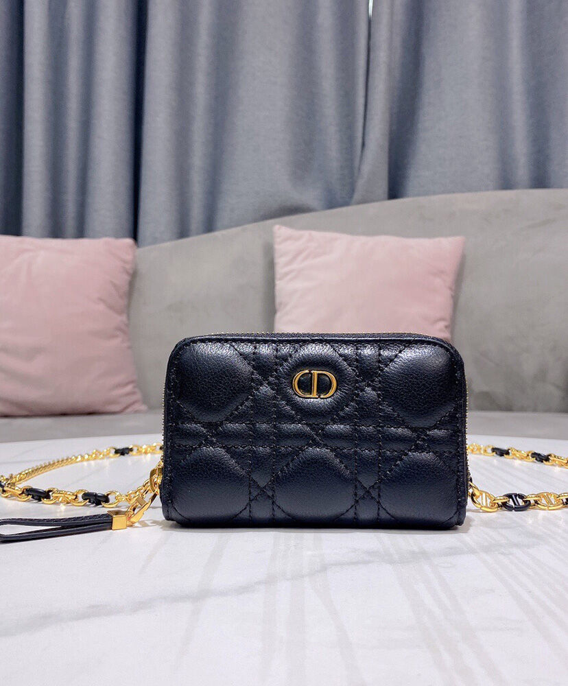 Christian Dior Mini Dior Caro Zipped Pouch Black