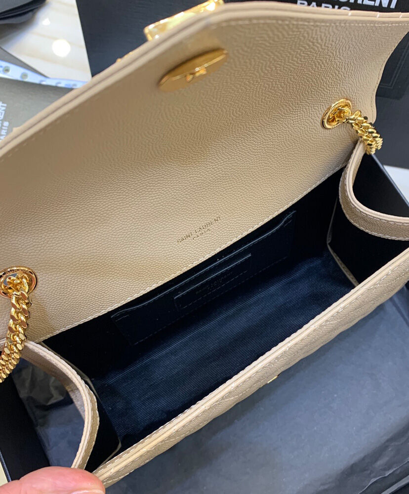 Saint Laurent Envelope Small Bag In Mix Quilted Grain De Poudre Embossed Leather Apricot
