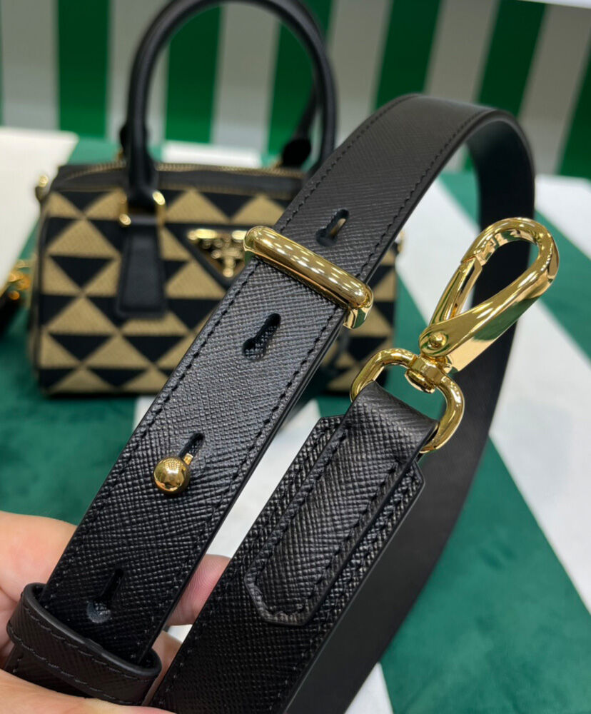 Prada Symbole Embroidered Jacquard Fabric Top-handle Bag Black