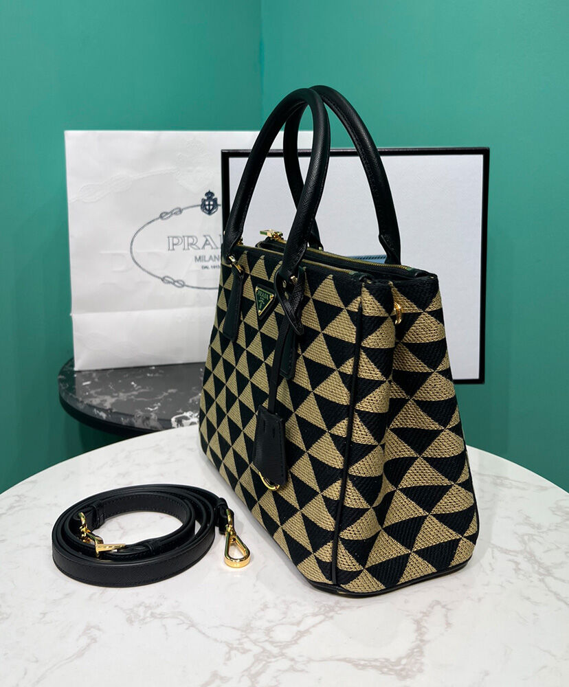 Prada Borsa Prada Galleria Medium In Tessuto Jacquard Apricot