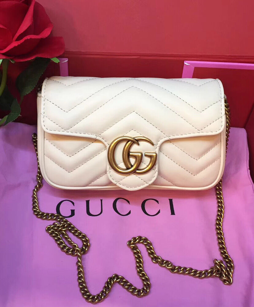 Gucci GG Marmont matelasse leather super mini bag 476433 Cream