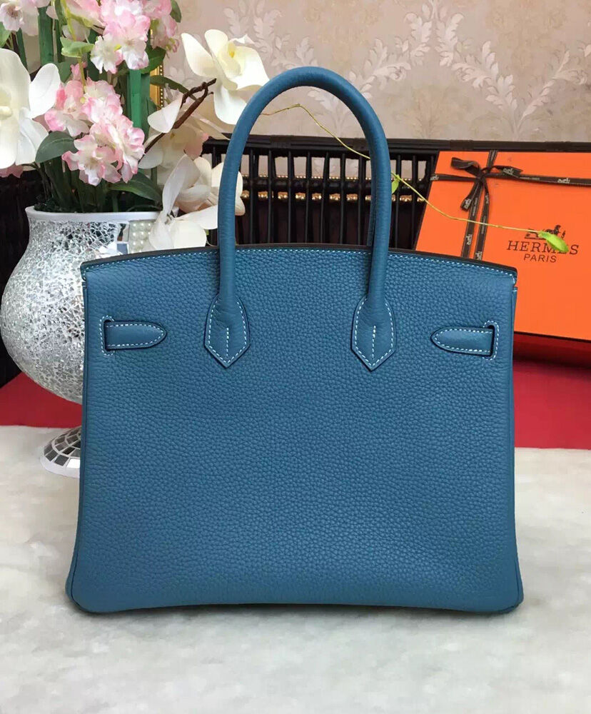 Hermes Birkin 30 Bag Togo Leather Blue