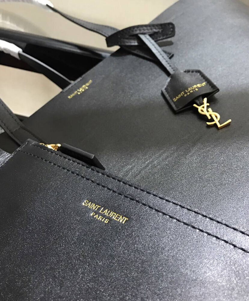 Saint Laurent Calfskin Monogram Shopping Tote Black