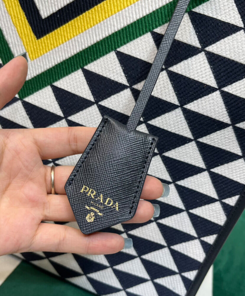 Prada Symbole Jacquard Fabric Handbag Dark Blue
