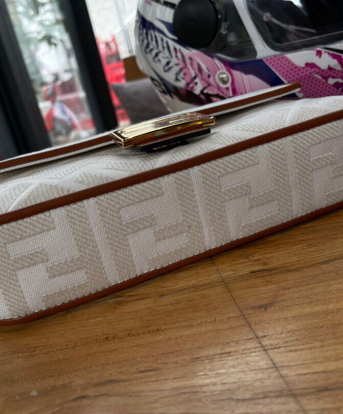 Fendi Baguette FF Canvas Bag 8BR600 Cream
