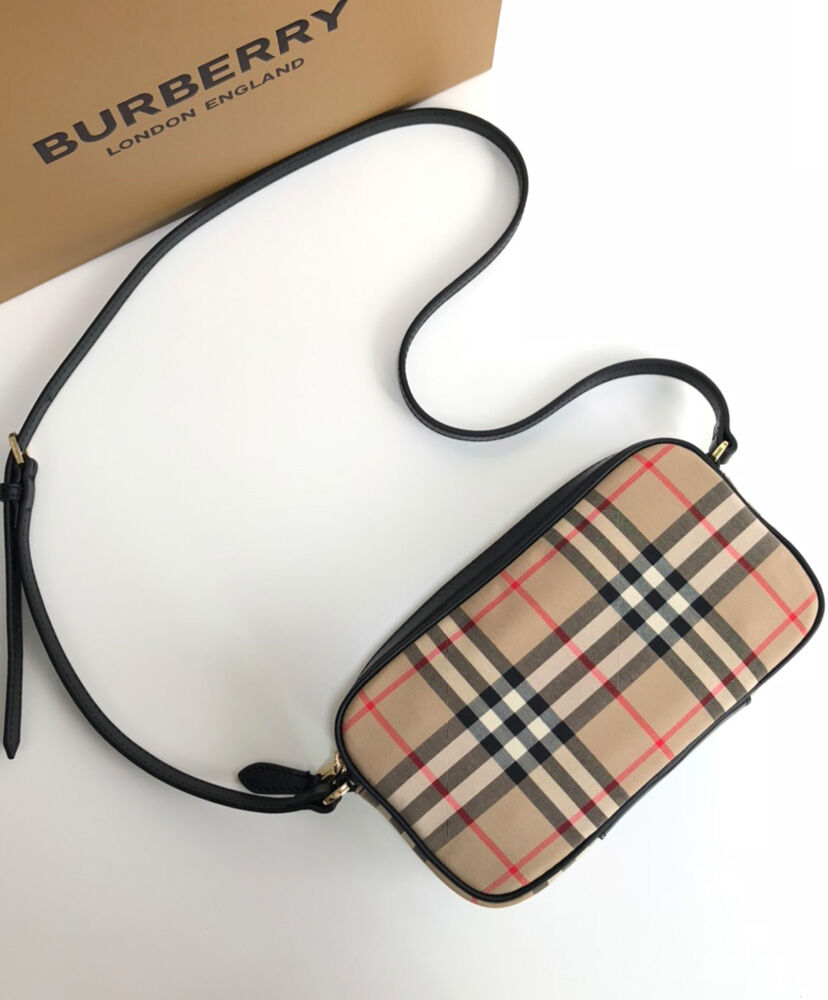 Burberry Small Vintage Check and Leather Camera Bag Apricot