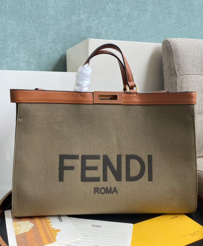 Fendi Peekaboo X-tote Canvas bag 8BH374 Khaki