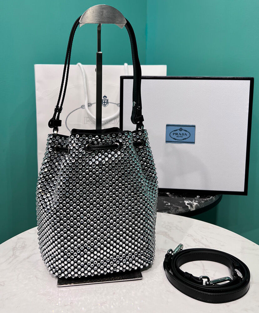 Prada Satin Mini-bag With Crystals 1BE067 Black