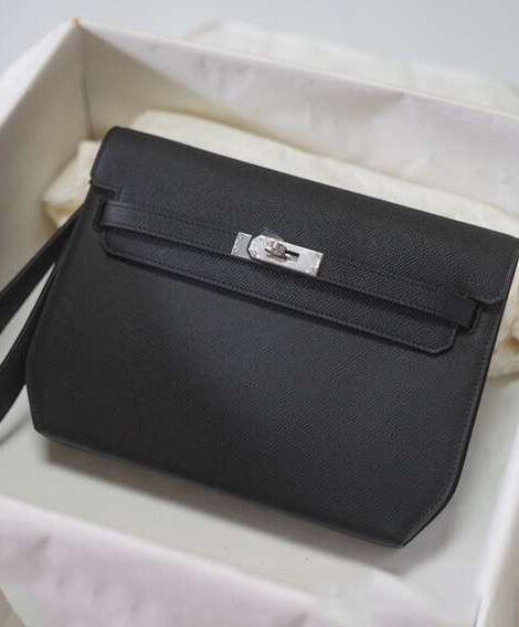 Hermes Kelly Depeches 25 Pouch Black