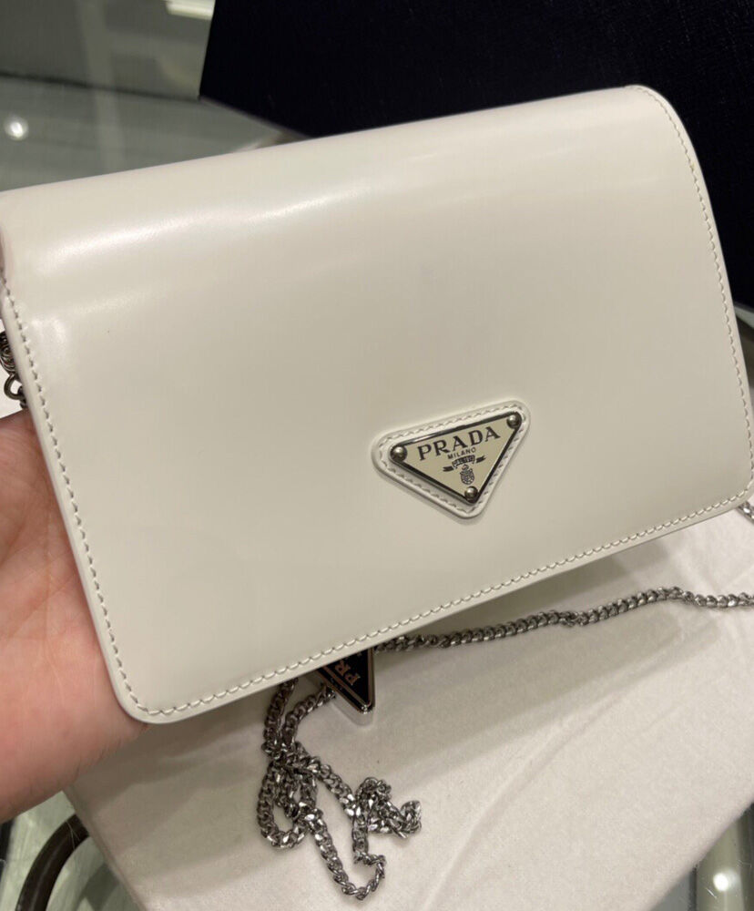 Prada Brushed Leather Shoulder Bag 1BD307 Cream