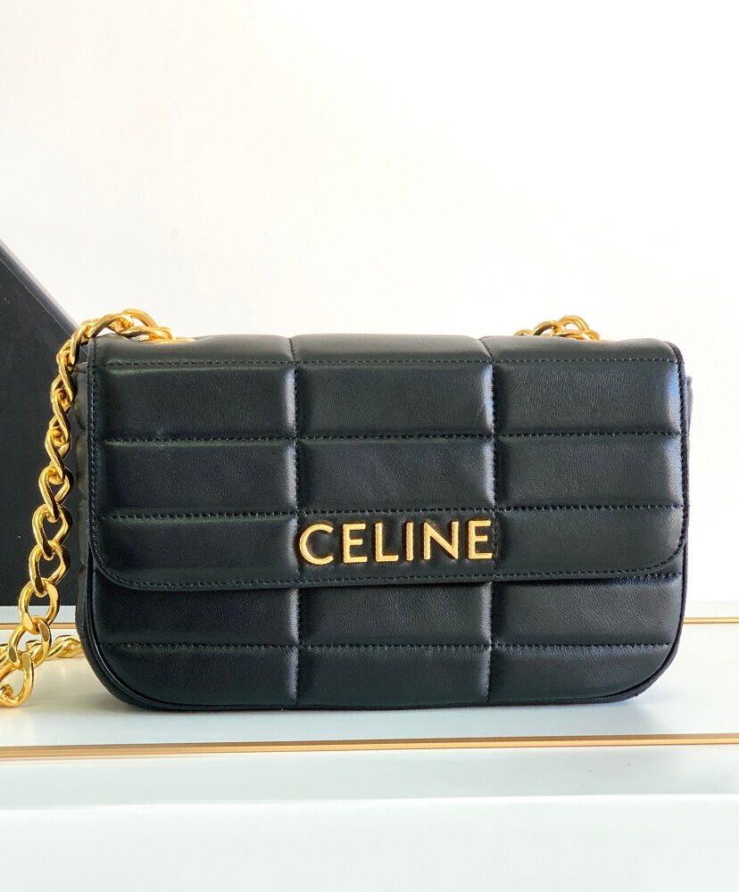 Celine Chain Shoulder Bag Matelasse Monochrome Black