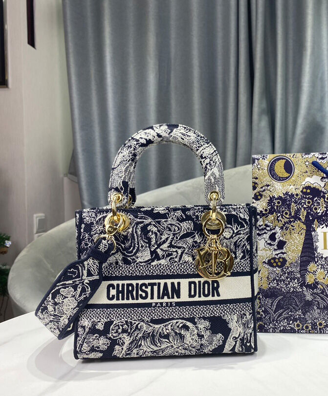 Christian Dior Medium Lady D-Lite Bag Dark Blue