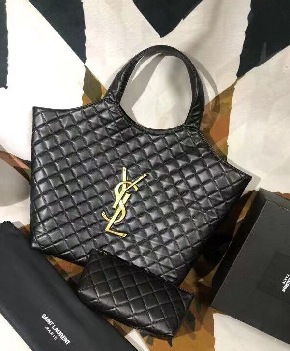 Saint Laurent Icare Maxi Shopping Bag In Quilted Lambskin Black