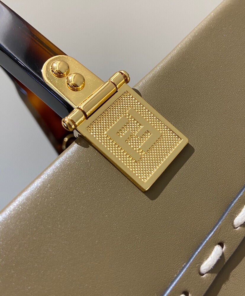 Fendi Sunshine Medium Leather And Elaphe Shopper 8BH386 Khaki
