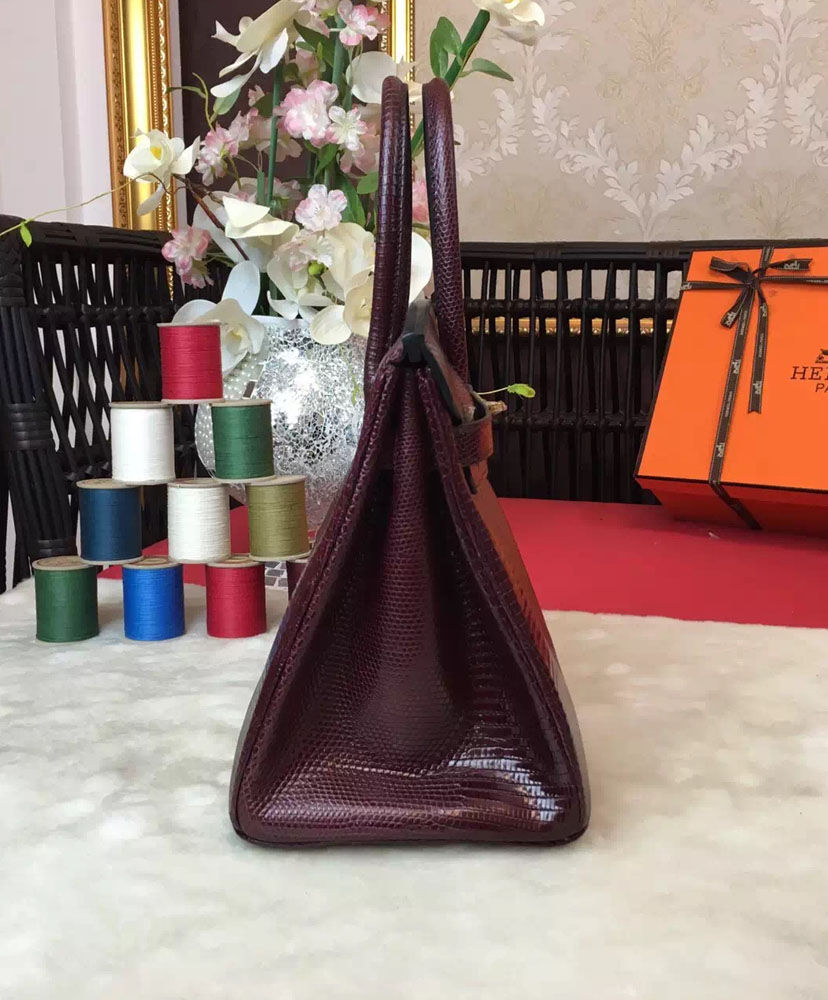 Hermes Birkin 30 Rouge Exotic Lizard Bag Mauve