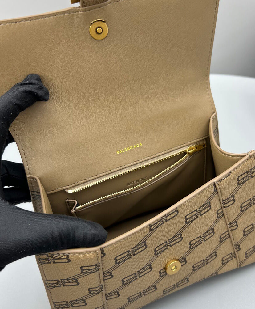 Balenciaga Hourglass Small Handbag BB Monogram Coated Canvas Apricot