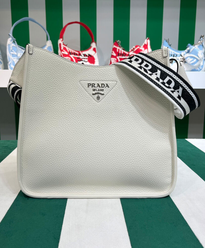 Prada Leather Hobo Bag 1BC073 Cream