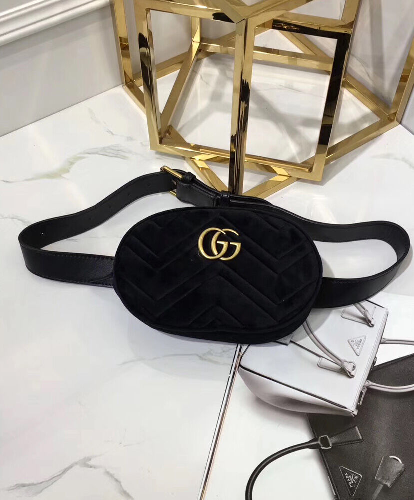 Gucci GG Marmont matelasse velvet belt bag 476434 Black