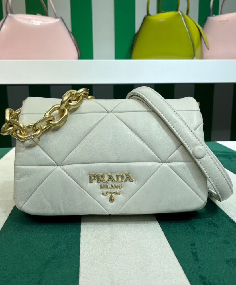 Prada System Nappa Patchwork Shoulder Bag 1BD328 White