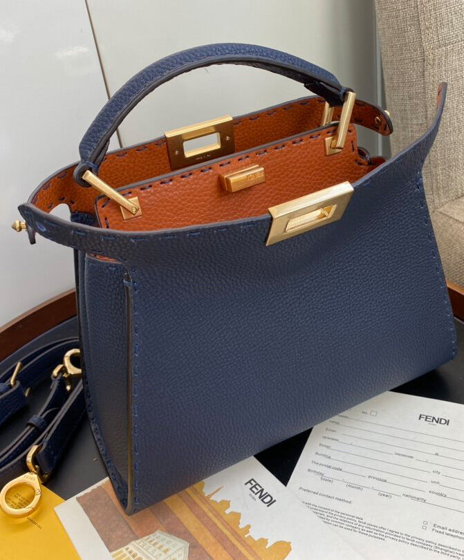 Fendi Peekaboo Iconic Essentially Leather Bag Dark Blue