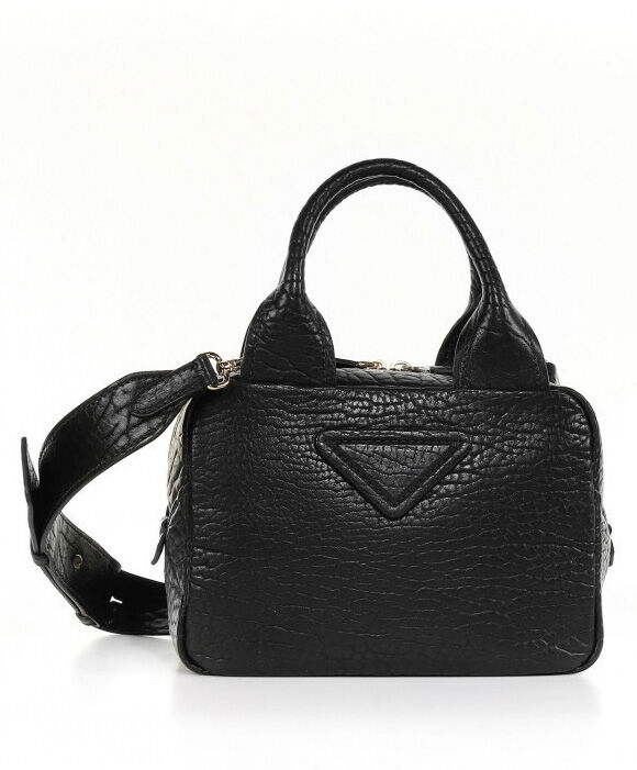 Prada Logo Pebble Leather Tote Bag 1BB0881 Black