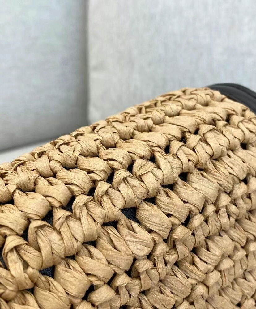 Saint Laurent Kaia Small Satchel In Raffia And Leather 6197401 Apricot
