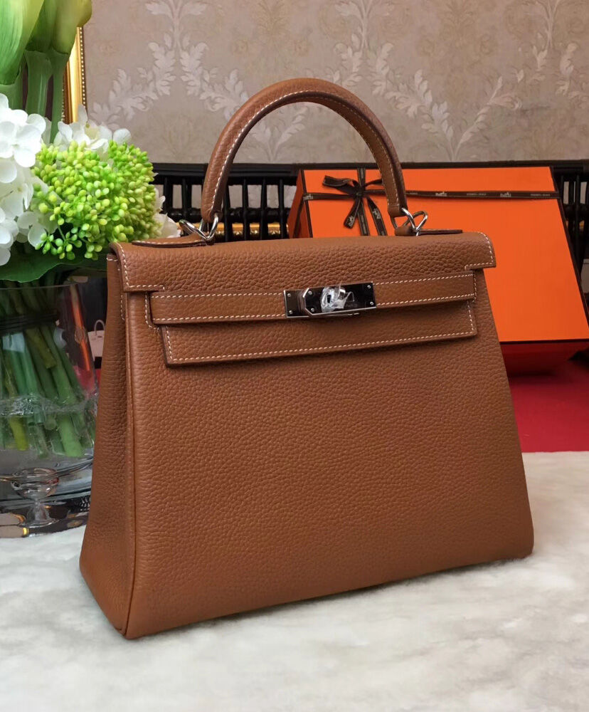Hermes Kelly Bag 25 Togo Leather Light Coffee
