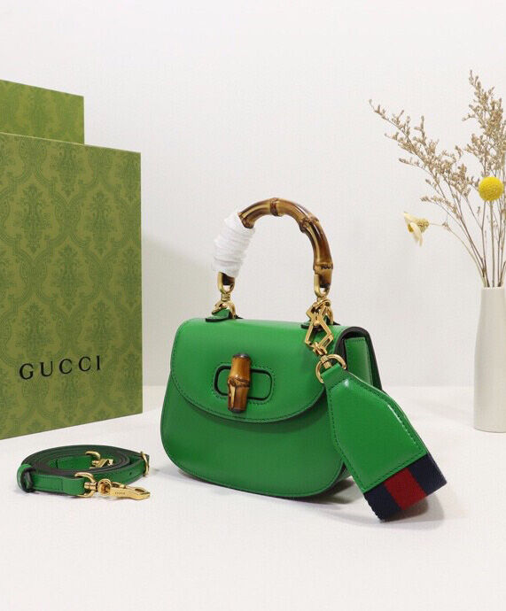 Gucci Mini Top Handle Bag With Bamboo 686864 Green