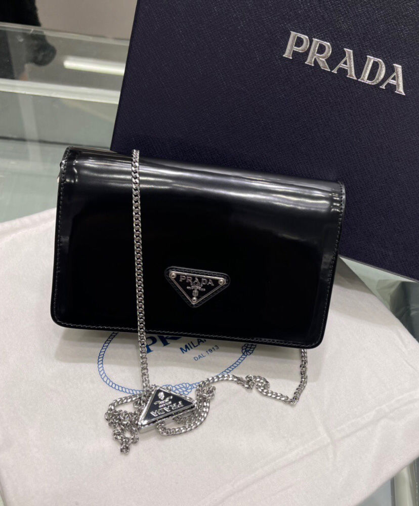 Prada Brushed Leather Shoulder Bag 1BD307 Black