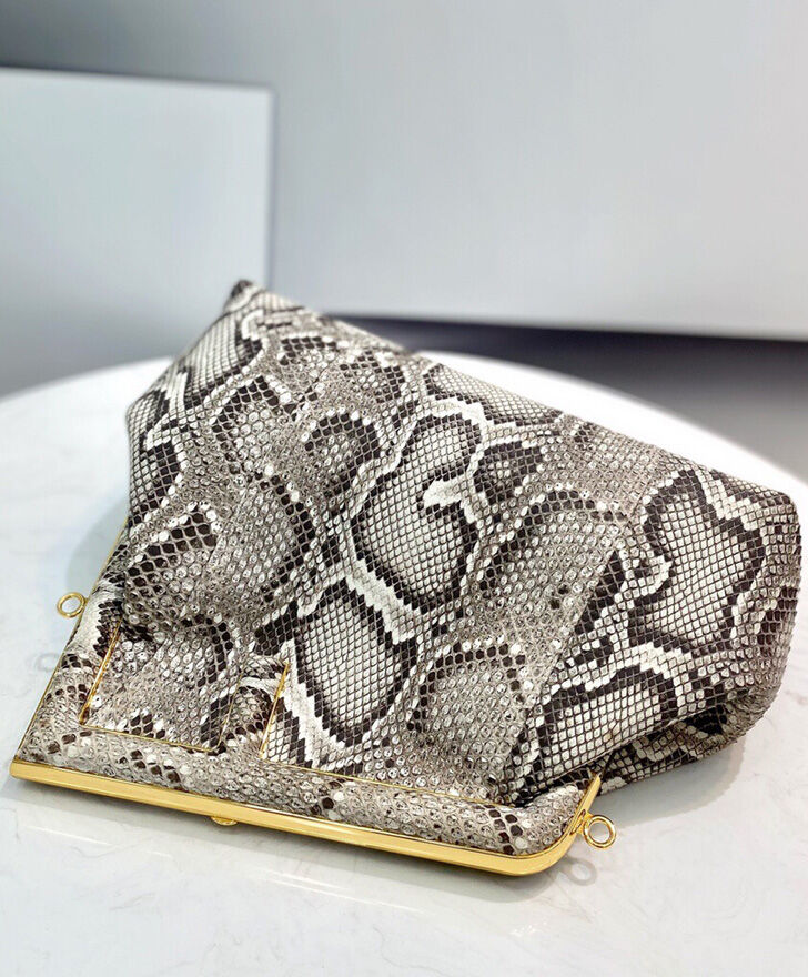 Fendi First Medium Python Leather Bag 8BP127 Gray