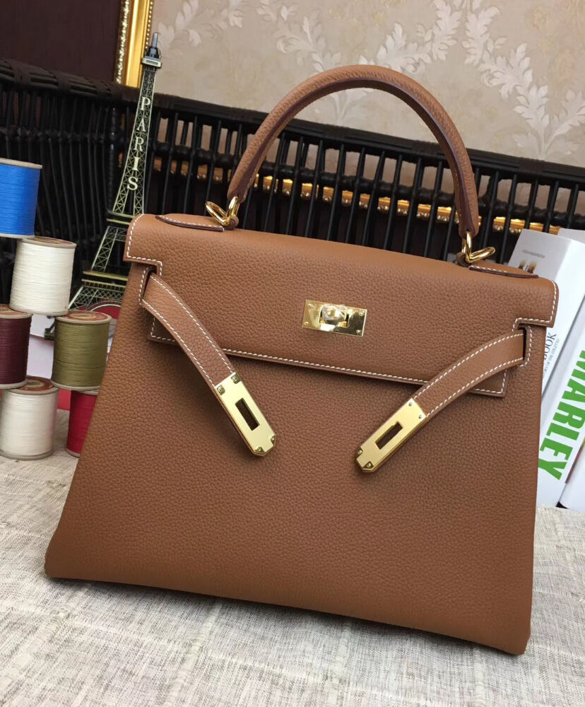 Hermes Kelly Bag 25 Togo Leather Light Coffee