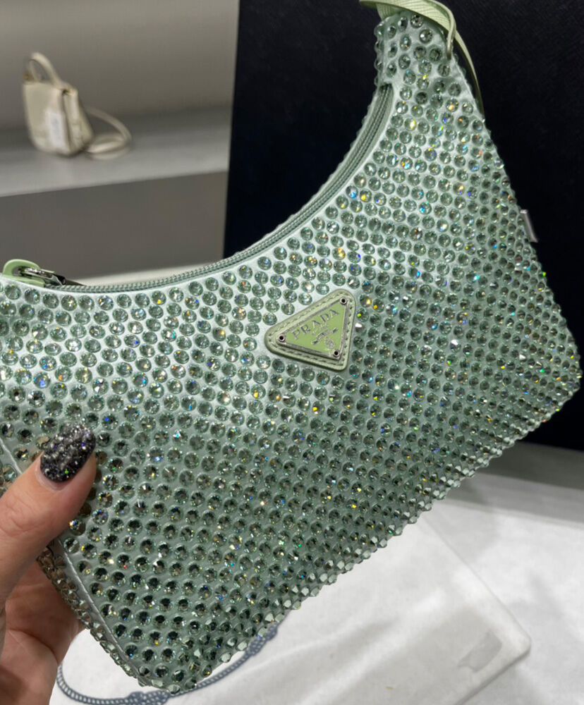 Prada Satin Mini-bag With Artificial Crystals Green