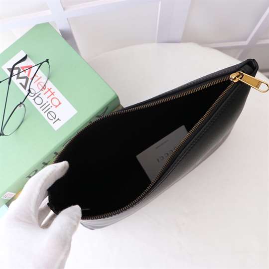 Gucci Large Clutch Purse Black Leather GG Logo Web   WGR035