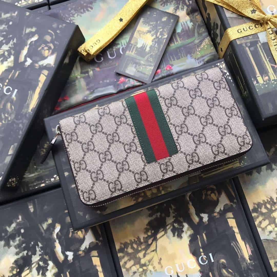 GUCCI WEB GG SUPREME ZIP AROUND WALLET