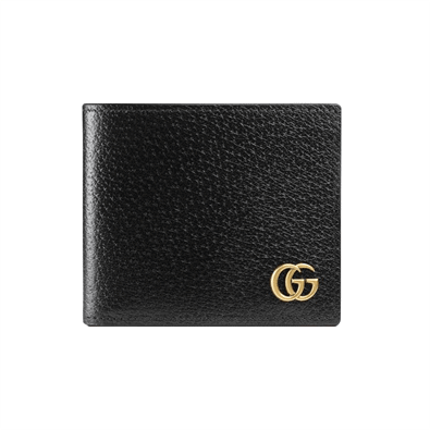 Gucci Men GG Marmont Leather Bi Fold Wallet Black Metal Free Tanned Leather Double G   WGR005