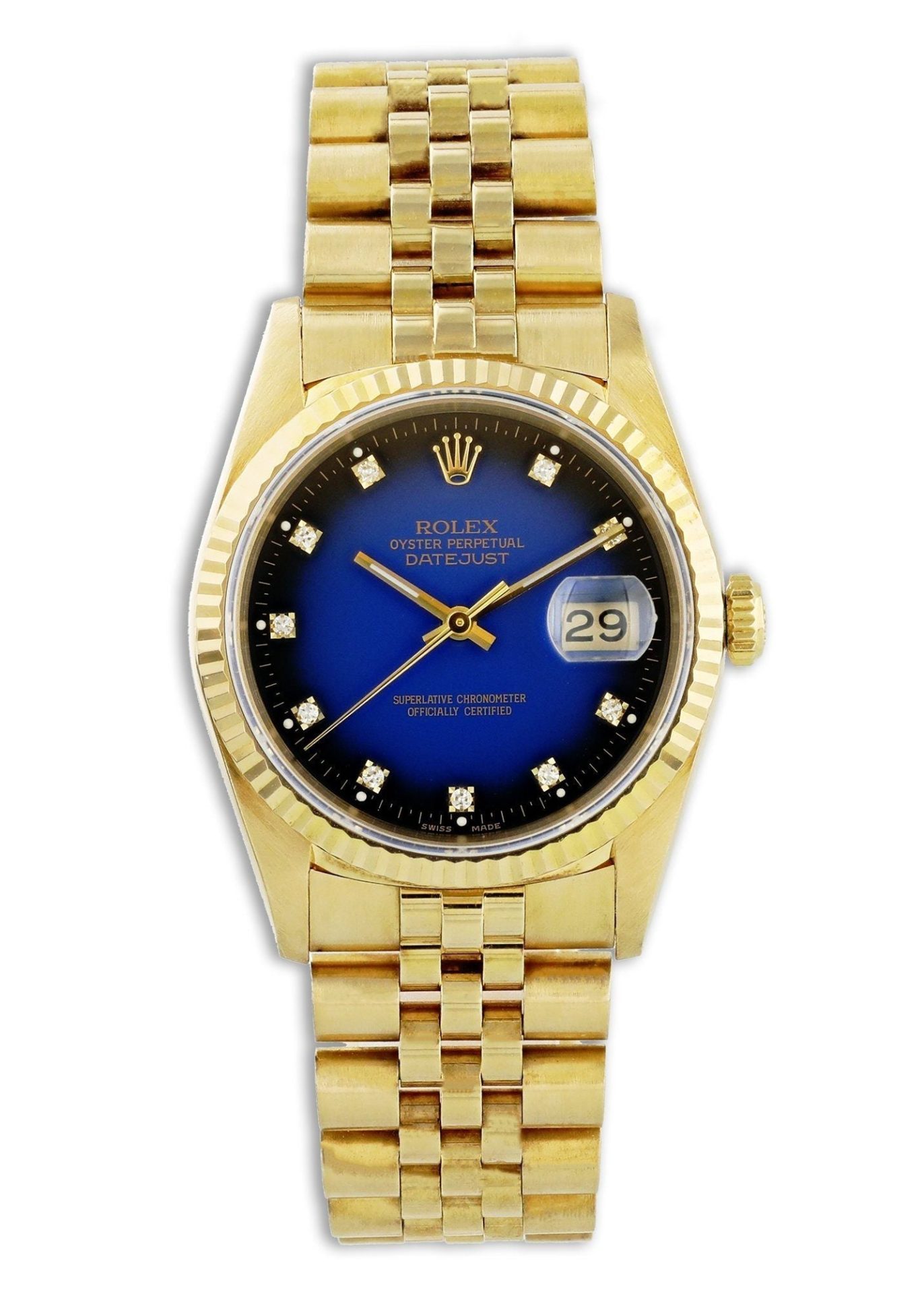Rolex Datejust 16238 18k Yellow Gold Blue Vignette
