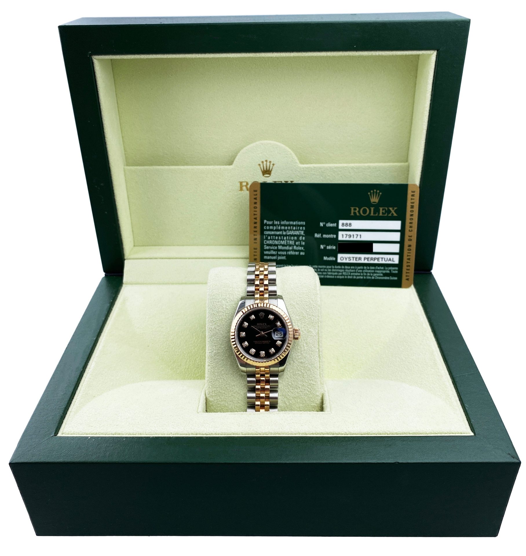 Rolex Datejust 179171 Diamond Black Dial Ladies Watch Box Papers
