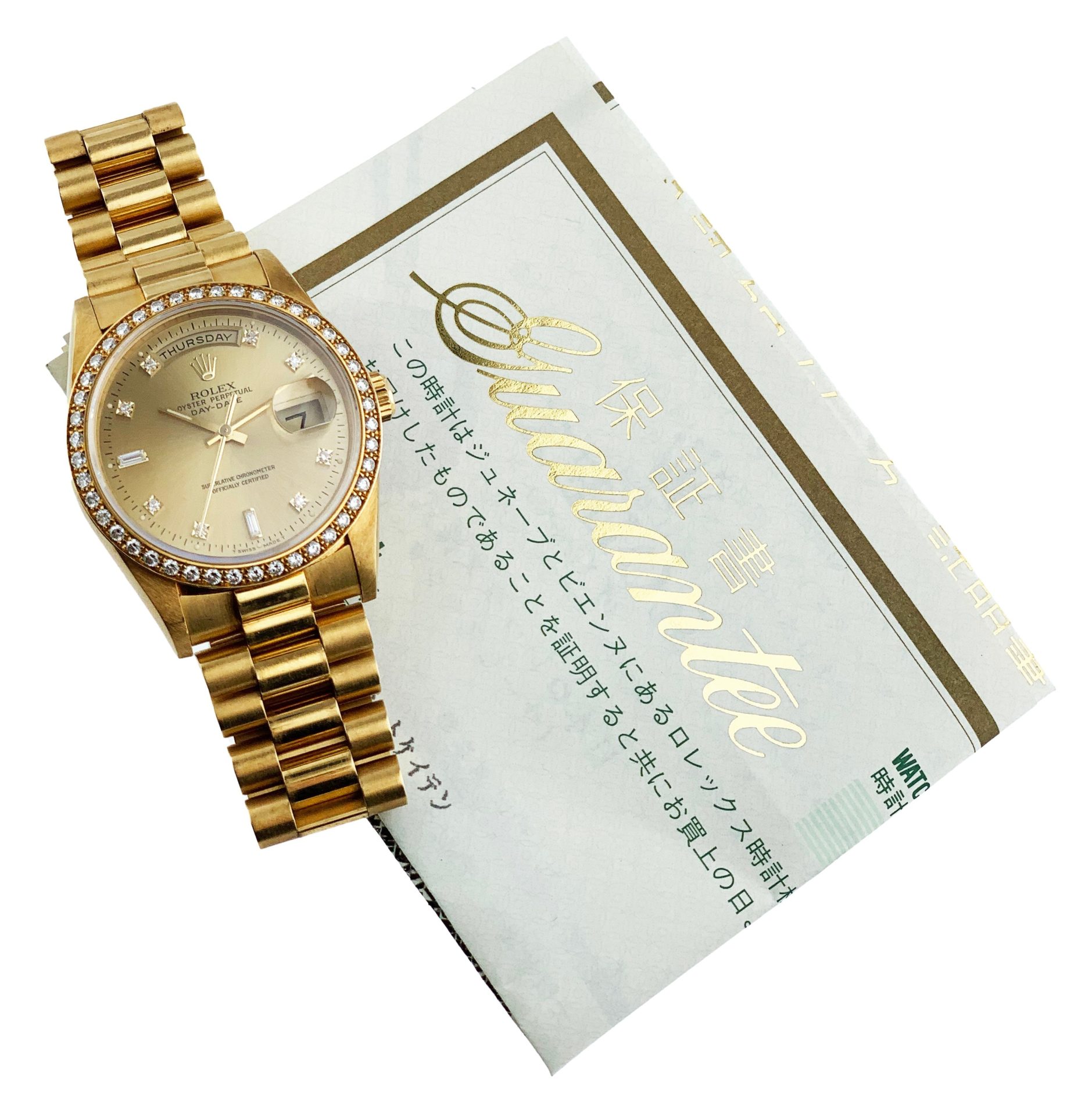 Rolex Day Date 18348 Diamond Bezel   Dial Mens Watch Box   Papers
