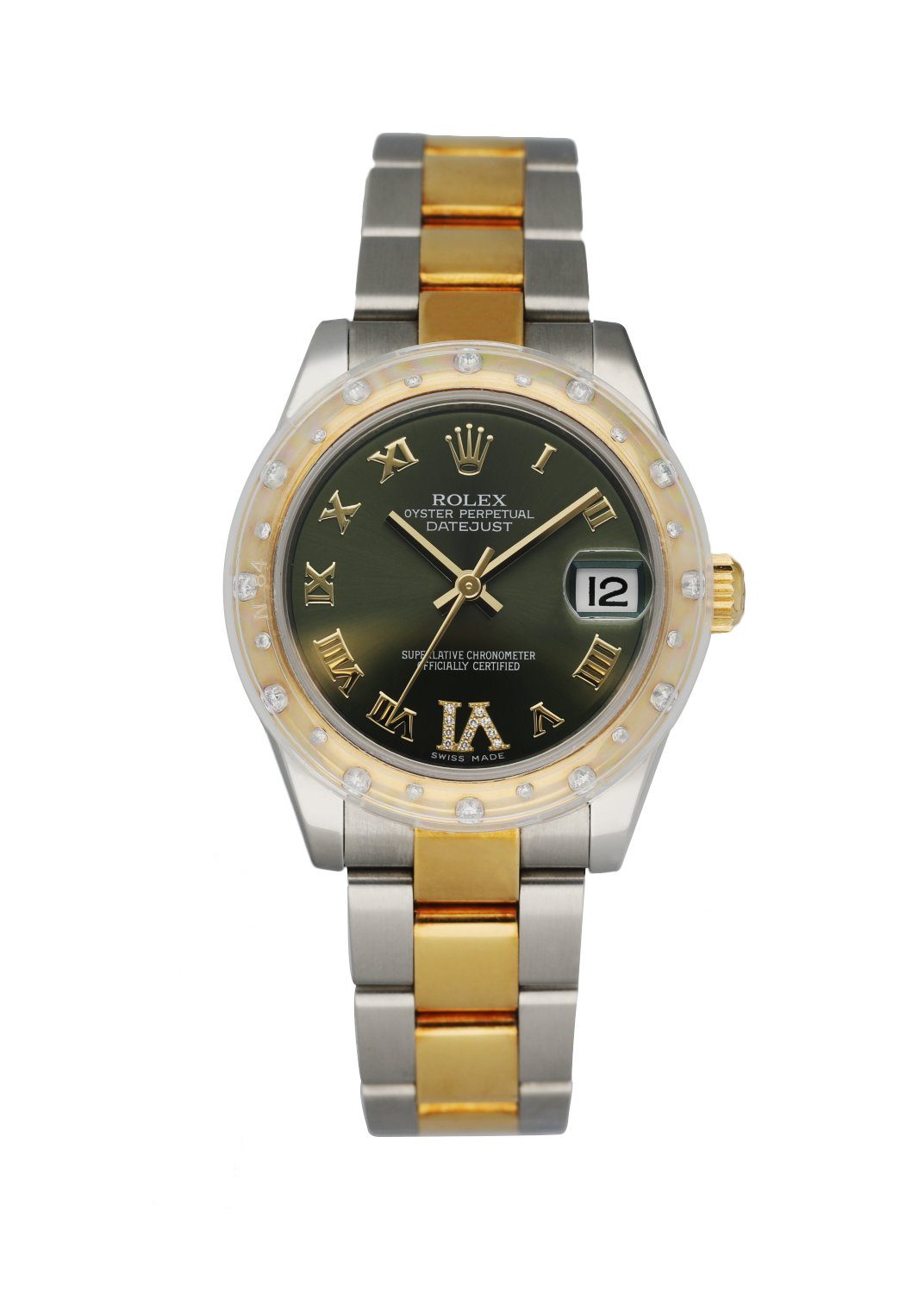 Rolex Datejust 178343 18K Yellow Gold Bezel W/Diamonds Ladies Box Papers