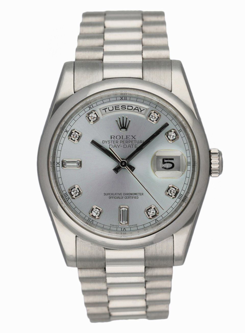 Rolex Day-Date 118206 Platinum Ice Blue Diamond Dial Box   Papers