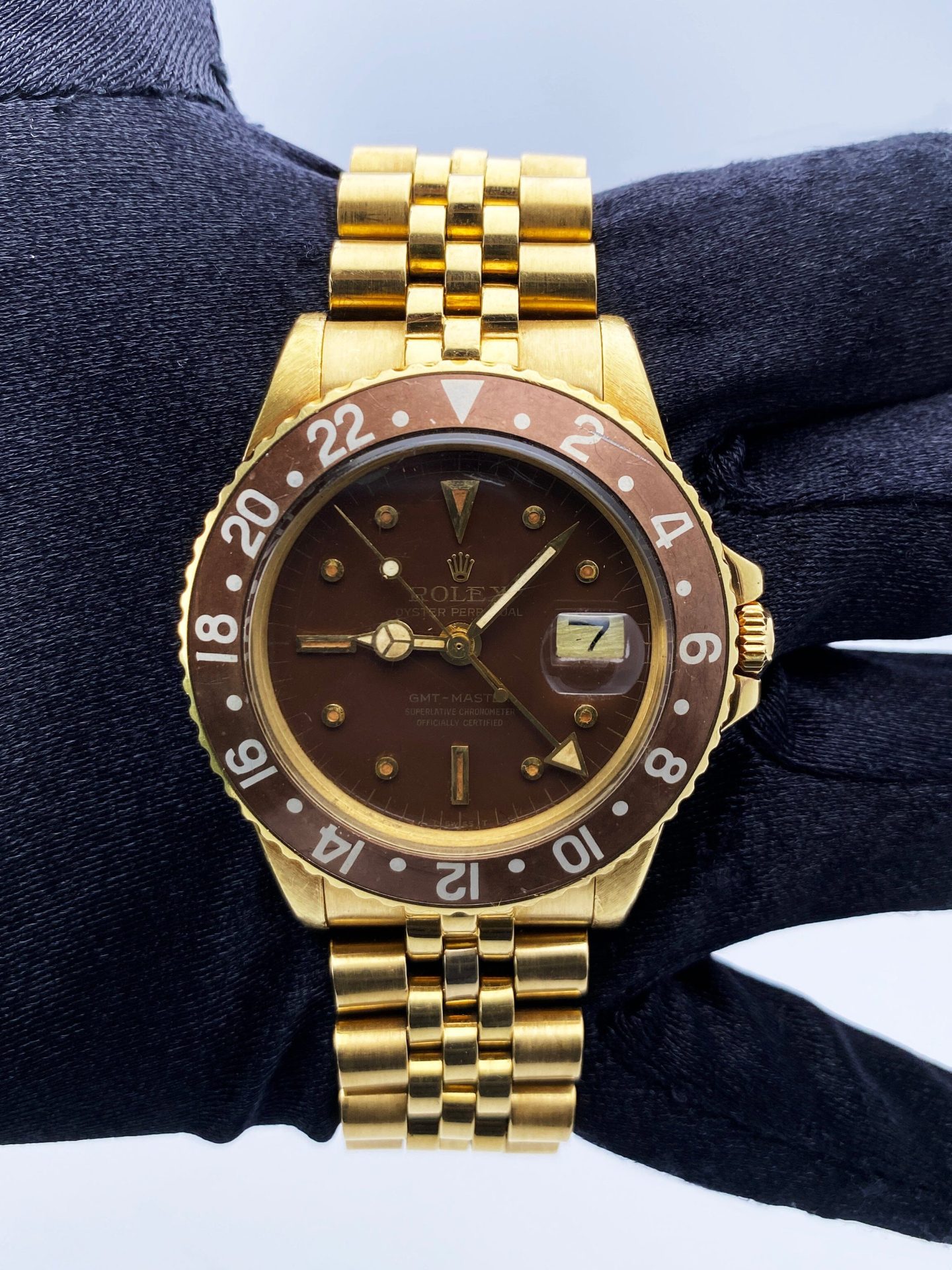 Rolex GMT-Master 1675 Brown Dial 18K Yellow Gold Mens Watch